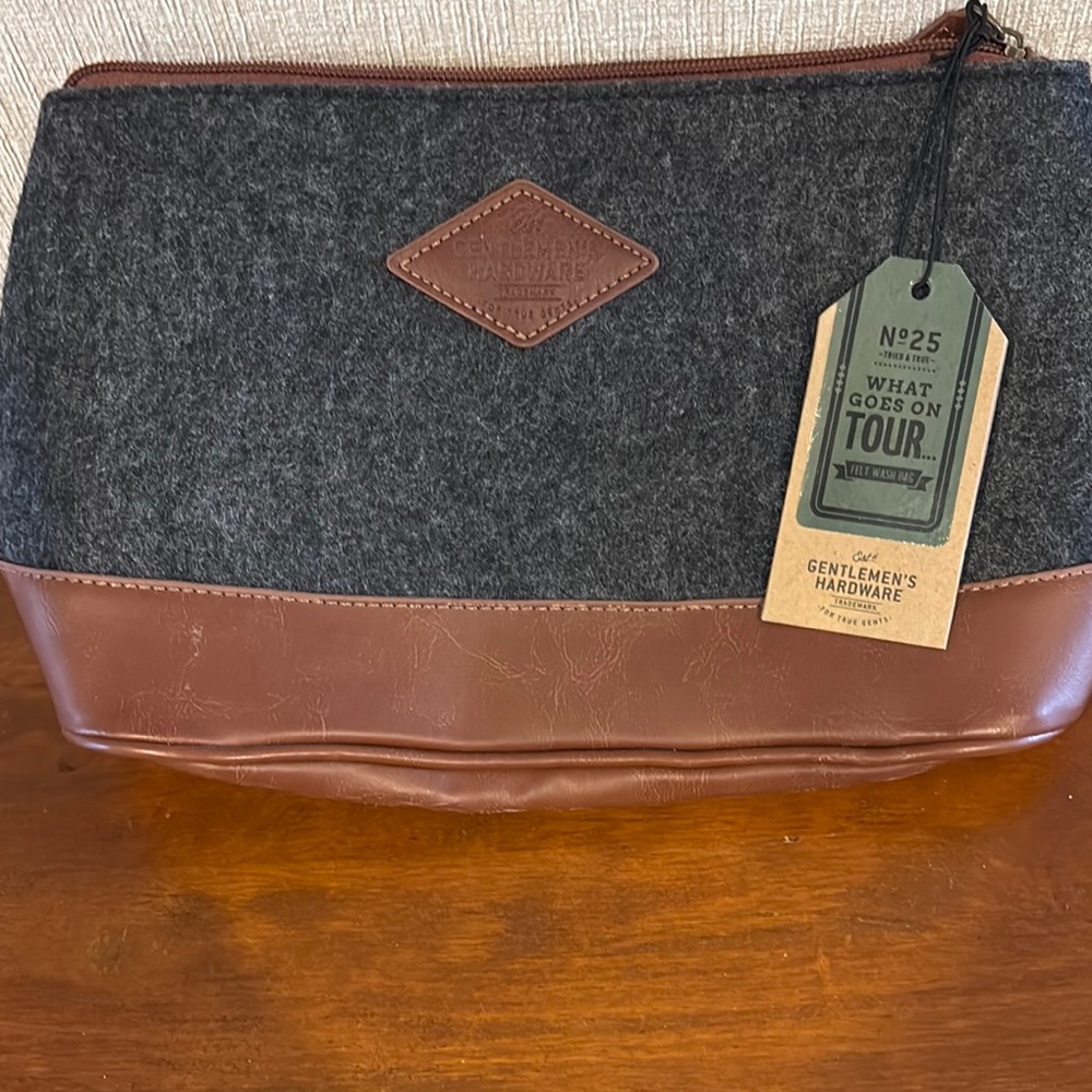 Gray and Brown Men's Felt Wash  Ditty Bag